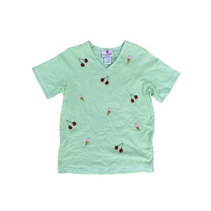 Quacker Factory Knit Blouse Beaded Ice Cream Cones and Cherries Size M A000292